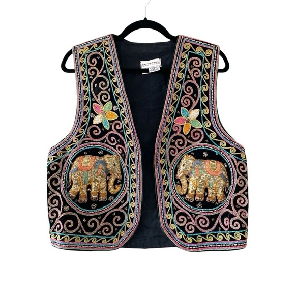 Vintage Bohemian Kalaga Burmese Sequin Elephant Vest - Picture 1 of 7